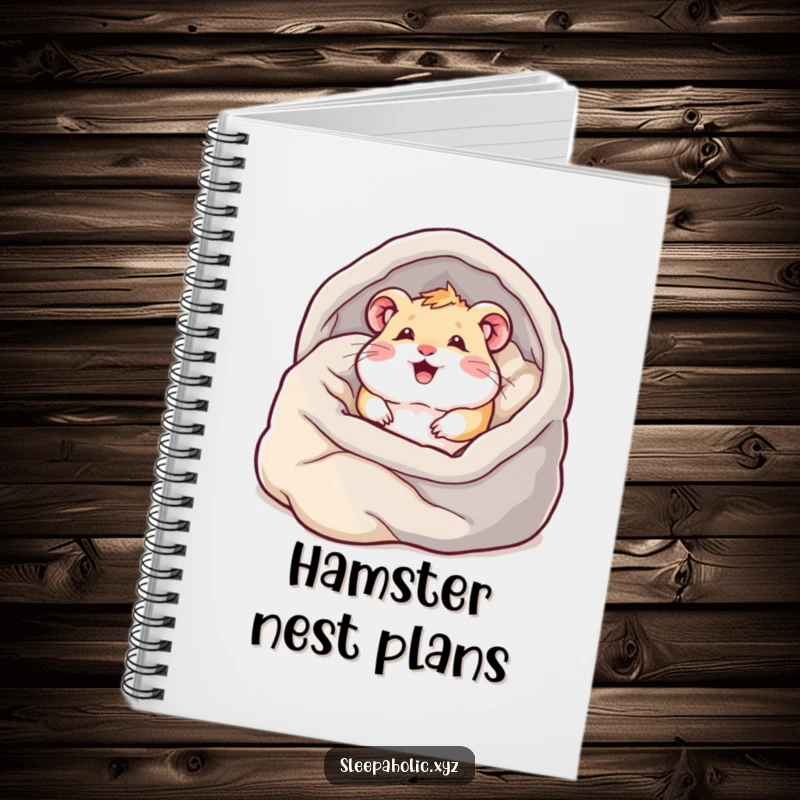Funny hamster notebook, featuring a content hamster burrowing into soft blankets, ideal for notes and journaling.